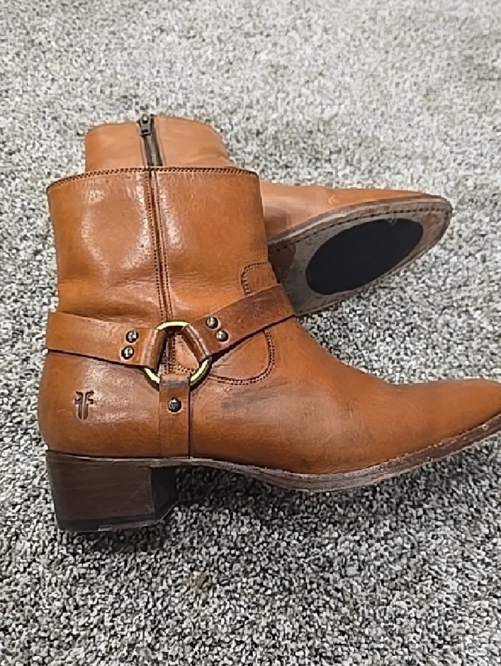 Frye Dara Cognac Leather Chukka Biker Boots with Side Zip